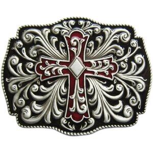 🆕Men's Silver/Black  Vintage Style Western Flower Enamel Cowboy Belt Buckle